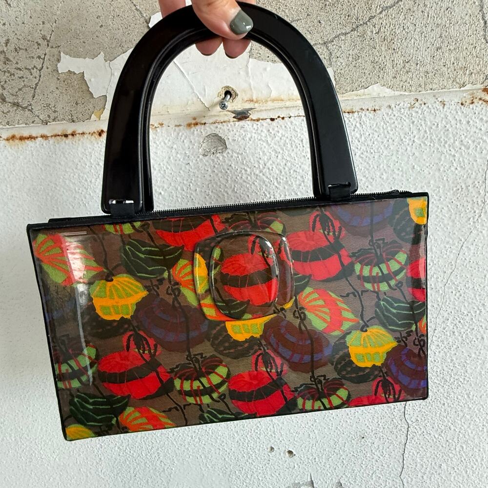 Vintage Angela Frascone Handbag Resin Art Print Bag Lucite‎ Top Handle Purse